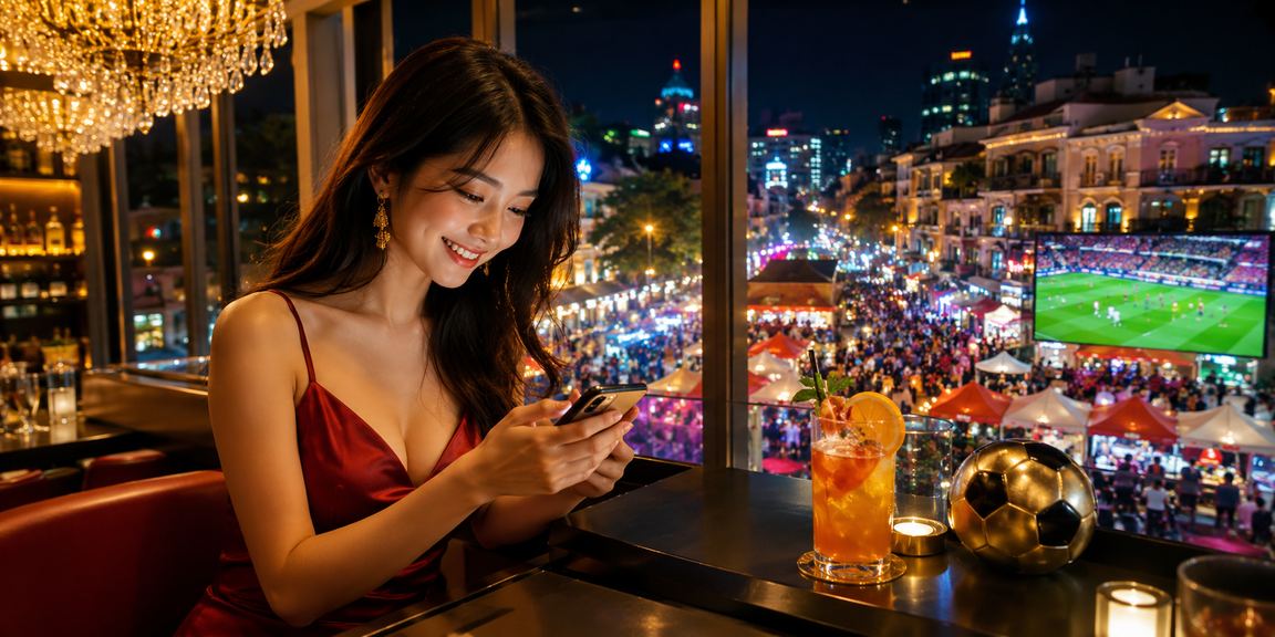 Người dùng tại Hà Nội chơi casino trên điện thoại giữa chợ đêm sôi động